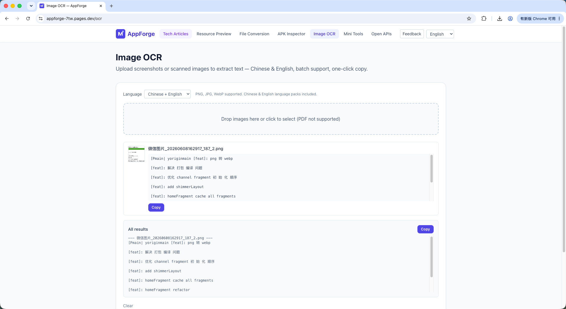 Image OCR — Chinese & English